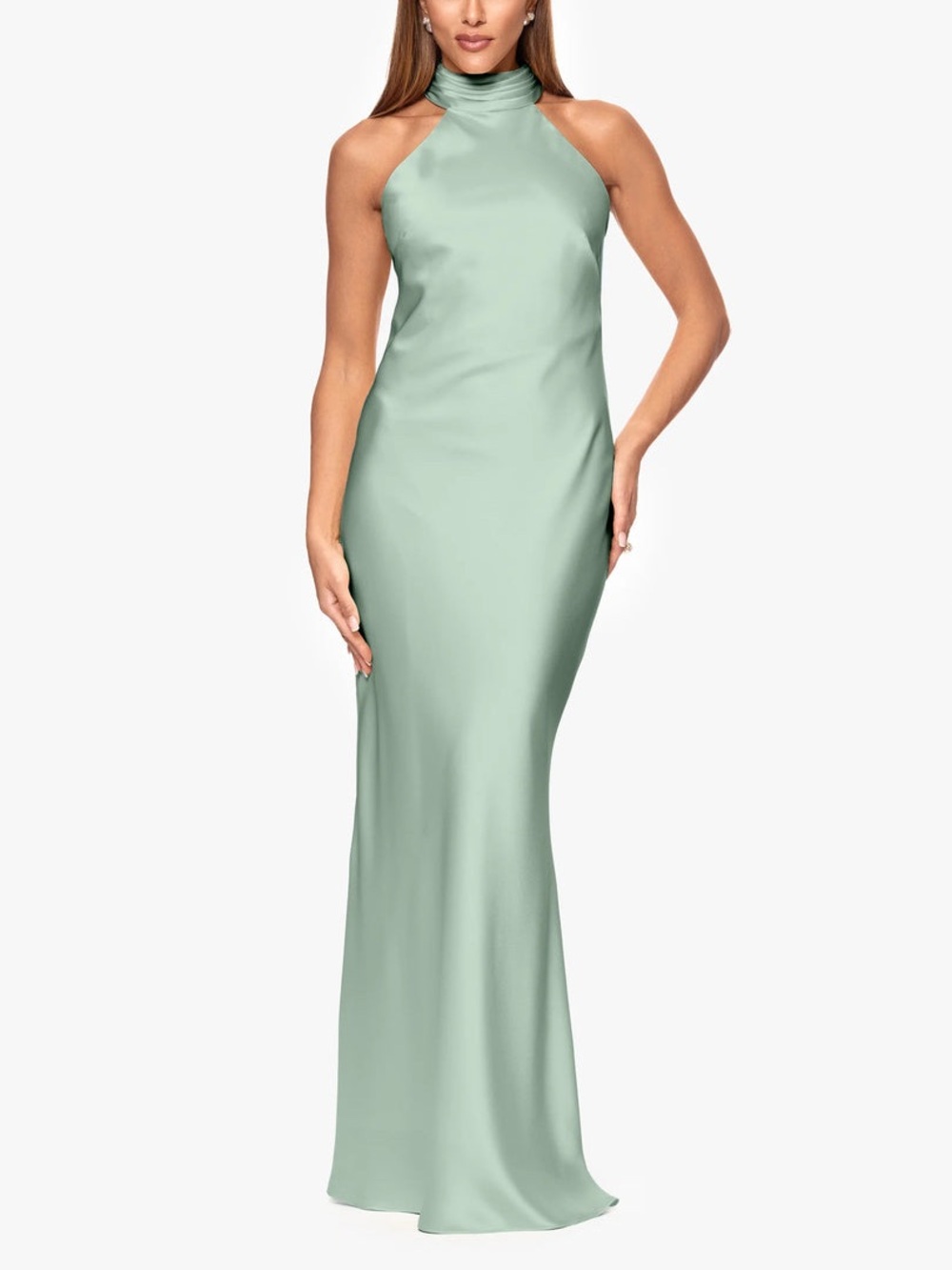 Xscape "RUTH" SATIN HIGH TIE NECK BACKLESS DRESS. Size 8 Women #575